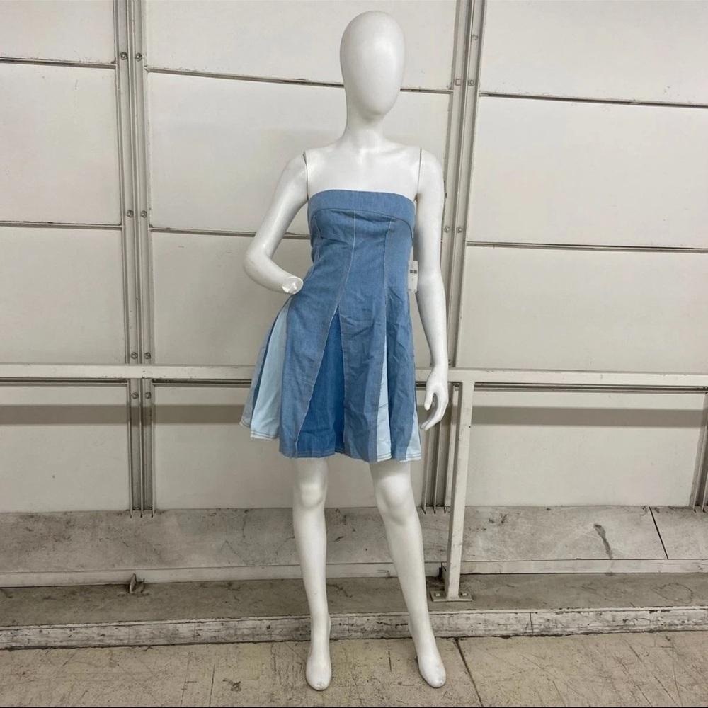ANTHROPOLOGIE Strapless Seamed Denim Mini Dress Women's Size XS 168.00